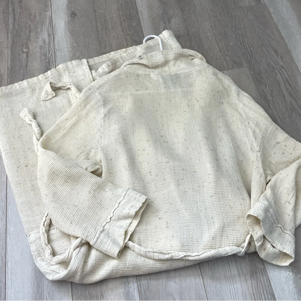 Parachute Knit Robe cotton waffle long unisex Cream (medium) natural loungewear - Picture 4 of 8